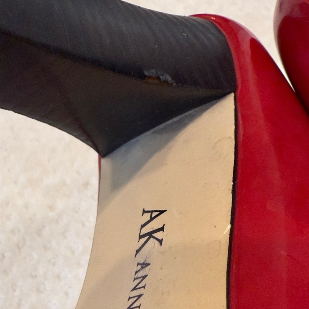 Anne Klein Red Patent Leather Buckle Pumps | Square Toe - Picture 8 of 9